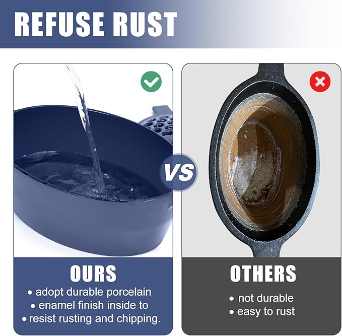 G GOOD GAIN Wood Stove Steamer - Cast Iron Stove Humidifier with Large Opening Top | Oval Bowl Fire Place Pot for Home Heating Decorative | Matte Finish & 2.7 Quart, Green