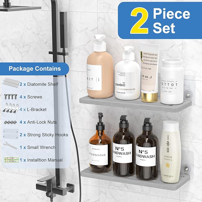 TEAMOLA Quick Drying Stone Shower Caddy, 2 Pack Water Absorbent Diatomite Tray Diatomaceous Earth Kitchen Soap Dish,Hand soap Holder, Water Absorbing Stone Used for Home & Kitchen Storage