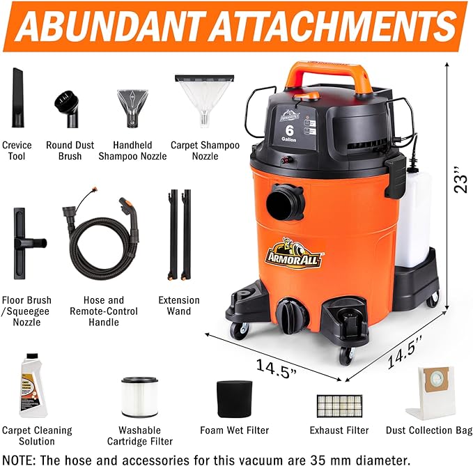 Armor All 6-Gallon* 5.5 Peak HP† 3-in-1 Wet/Dry/Upholstery Shampoo Vacuum Cleaner – VK609PFR 0901
