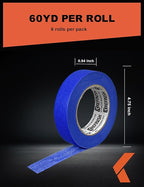 Blue Painter's Tape for Car Paint No Residue Auto Masking Tape for Automotive Painting - Heat Resistant for Paint Booth, 0.94 Inches x 60 Yards, 6 Rolls