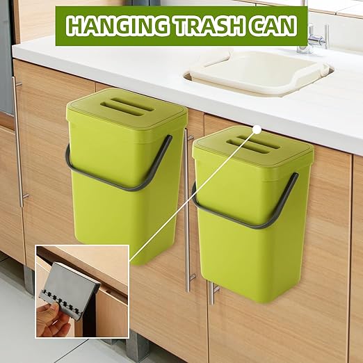 Kitchen Compost Bin, 3 Gallon Countertop Compost Bin with Lid, 12L Small Food Waste Bin for Kitchen, Wall Mount or Under Sink Compost Bucket, RV Trash Can - Green
