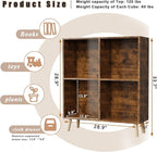 Lkeiyay Wooden 4 Cube Open Bookcase,2 Tier Mid-Century Bookshelf with Legs, Modern Storage Display Cabinet Organizer Bookshelves for Bedroom,Living Room,Office (Rustic Brown)