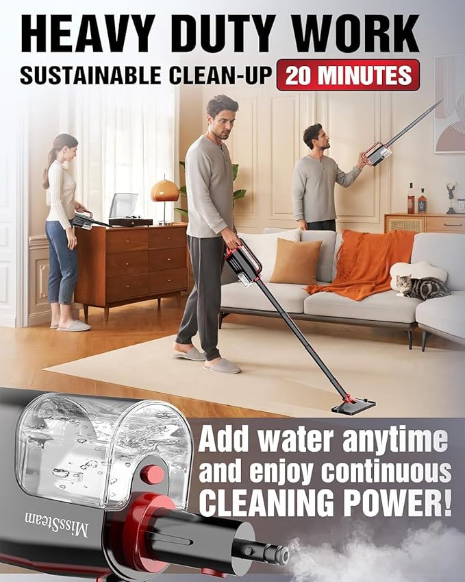 Steam Mop Cleaner Safe High-temp for Deep Cleaning, Lightest Detachable Floor Steamer with 2 Steam Mode 3 Adjustable Level Heavy Duty Powerful Handheld Steam Cleaner for Hardwood & Laminate Tile Grout
