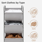 STORAGE MANIAC 120 Liters Vertical Rolling Laundry Hamper, 3 Section Laundry Sorter with Wheels and 2 Breaks, 3-tier Laundry Baskets for Small Space, Dorm, Laundry Room, Closet, Bathroom, Gray 3-tier