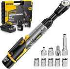 3/8" Cordless Ratchet Wrench Set, 60FT-LBS(80N.m) Electric Ratchet, 12V Extended Power Ratchet Wrench Set with Variable Speed, 6 Sockets, LED Light, 1/4" Adapter,1/2" Adapter,2 Batteries