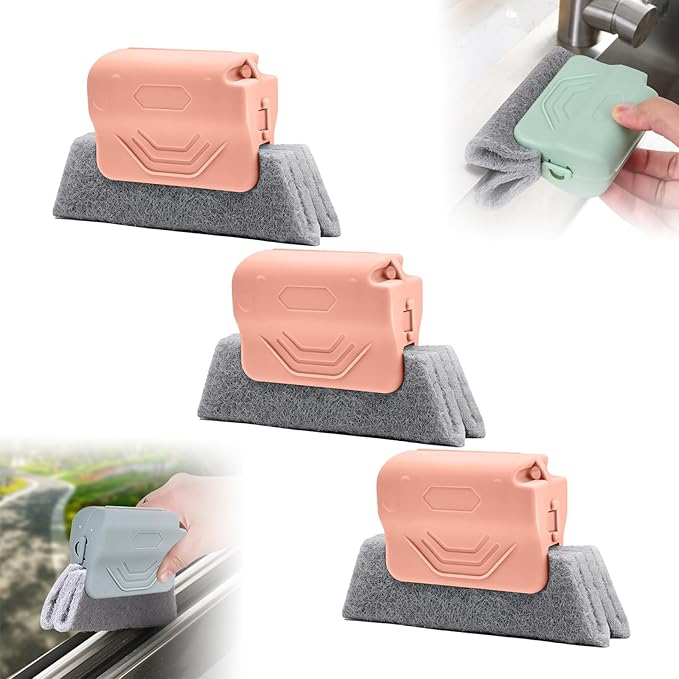 Magic Window Track Cleaner, 2024 Upgraded Window Groove Cleaning Brush Tools Set, Hand-held Window Track Cleaner Brushes Tools Set for Window lides Gaps Tile Lines Shutter Car Vents (Pink 3PCS)