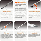 PROYAMA Powerful 42.7cc 5 in 1 Multi Functional Trimming Tools,Gas Hedge Trimmer,Weed Eater,String Trimmer, Brush Cutter,Pole Saw with Extension Pole