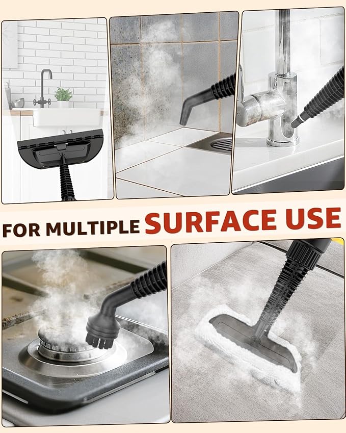 Pressurized Deep Cleaning Handheld Steam Cleaner for Home, Multi-Purpose Natural Steamer with 9 PCS Accessories for Kitchen, Car Detailing, Furniture, Bathroom, Floor, Tile and Grout