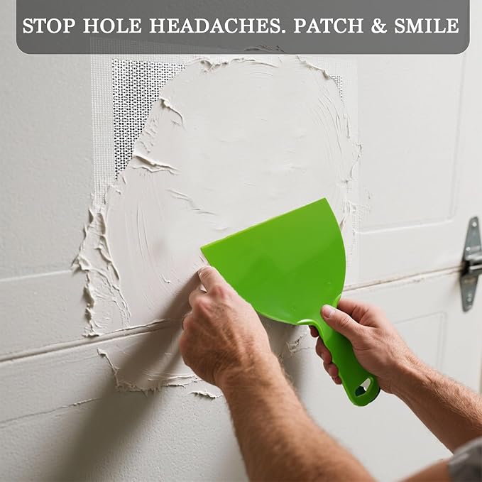 6-Pack Drywall Repair Kit - Heavy Duty Aluminum Self-Adhesive Mesh Patch Set Including 4P 12 x12 Inch & 2P 4x4 Inch Drywall Patch, with Scraper for Large Holes in Walls & Ceilings