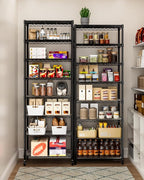 Golpart 8 Tier Shelves Storage Shelf Wire Closet Bathroom Organizers Metal Pantry Kitchen Garage Shelving Unit Laundry Room Organization Home Rack Net Basket Black with Wheels 12”D X 22”W X 74.2”H