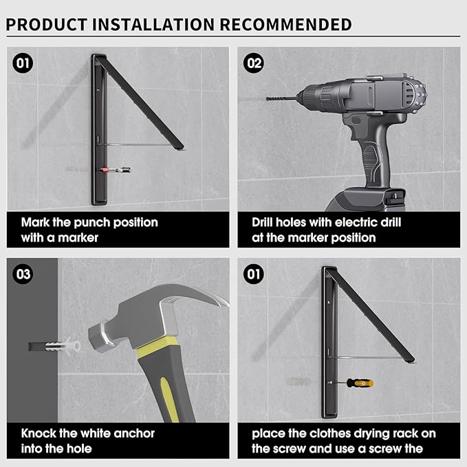 Clothes Drying Rack for Laundry Drying Rack Wall Mounted Clothes Hanger Rack Retractable Laundry Hanger Dryer Rack Space Saving Closet Organizer Aluminium (Black)