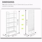 4NM No Assembly 5 Tiers Folding Bookshelf, 59.4" H Foldable Storage Shelves Vintage Bookcase Standing Racks Study Organizer Home Office - All White
