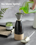 Ceramic Dish Soap Dispenser with Plastic Pump & Stainless Steel Pump for Hand Soap, Shampoo, Lotion, Conditioner, 12 oz Refillable Soap Bottle with Silicone Funnel for Bathroom & Kitchen, Black