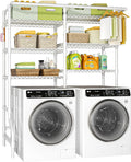 Ulif U13 Over Washer and Dryer Storage Shelves, 6 Tiers Laundry Room Standing Shelf with 2 Hanger Rods, Space Saver Clothes Drying Rack, 63.4" W x 22" D x 77.4" H, White