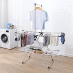 APEXCHASER Clothes Drying Rack, Foldable 2-Level Drying Racks with High Hanger, Metal Laundry Stand with Height-Adjustable Gullwings