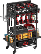 Power Tool Organizer Cart with 8 Charger Ports & Adjustable Storage, Garage Workshop Utility Cart for Mechanic, Birthday Gift Ideas for Men