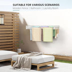 Drying Rack Clothing,Clothes Drying Rack Wall Mounted,Laundry Drying Rack Wall Mount,Foldable,Collapsible,60 lb Capacity 5 Aluminium Poles with 12 Hooks,Space Saving Clothes Drying Rack,White 40"