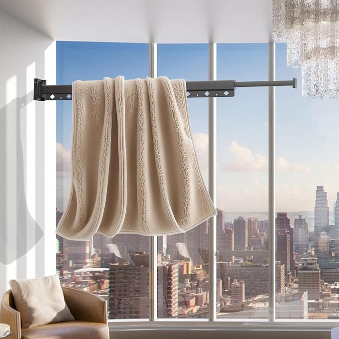 Clothes Drying Rack, Retractable and Foldable Laundry Drying Rack Wall Mount for Indoor, Space Saver Clothes Hanging Rack for Laundry Room, Balcony, Closet, Bedroom(Double-Fold), Black