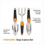 Fiskars 3-in-1 Garden Tool Set, Includes Trowel, Transplanter, and Cultivator for Outdoor Gardening, Ergonomic Yard Tool Kit