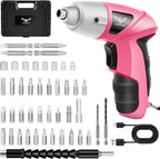 Cordless Screwdriver Rechargeable, Electric Screwdriver Cordless 47pcs, USB Small Power Screwdriver Set with LED Light for Women Home Office DIY Tools, Pink
