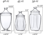 Amazing Abby - Enchant - Plastic Apothecary Jars (3-Piece Set, 46/45/59 oz), Acrylic Jars with Lids, Bathroom Canisters, Candy Buffet, Wedding Display, BPA-Free and Shatter-Proof (NOT Glass)
