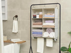 StorageWorks Hanging Closet Organizer with Metal Rod, 6-Section Closet Organizers and Storage, Collapsible Hanging Shelves for Baby Clothes, Shoes, Sweater Storage, Ivory and White