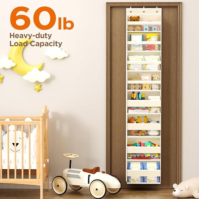 Over The Door Organizer, 8 Shelf Door Hanging Organizers with 8 Large Capacity Pockets, Back of Door Organizer Storage Hanging Shelves for Closet Bathroom Bedroom Nursery