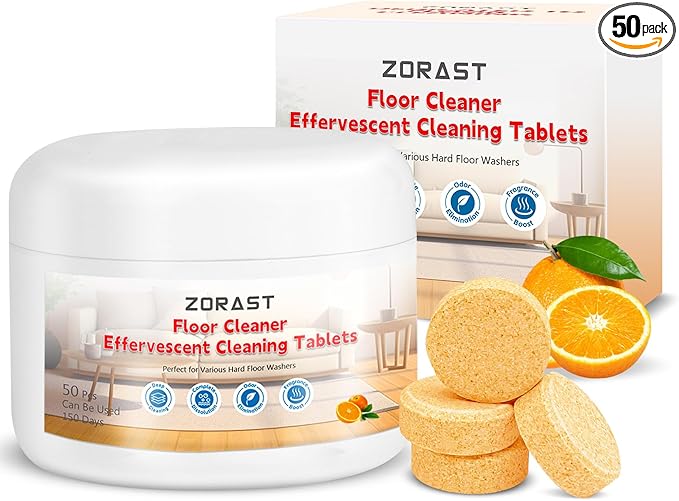 Floor Cleaning Solution, 50 PCS Vacuum Mop Cleaning Solution Tablet Refil, Sweet Orange Scent Compatible with All Roborock Mopping Robots