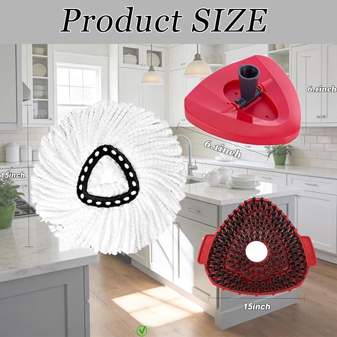 4Pcs Mop Heads Replacement,Spin Mop Replacement Head Compatible with Cedar Easywring 1-Tank System,Including 2 Spin mop Replacement Heads,2 Brush Head Machine Washable & Easy to Replace
