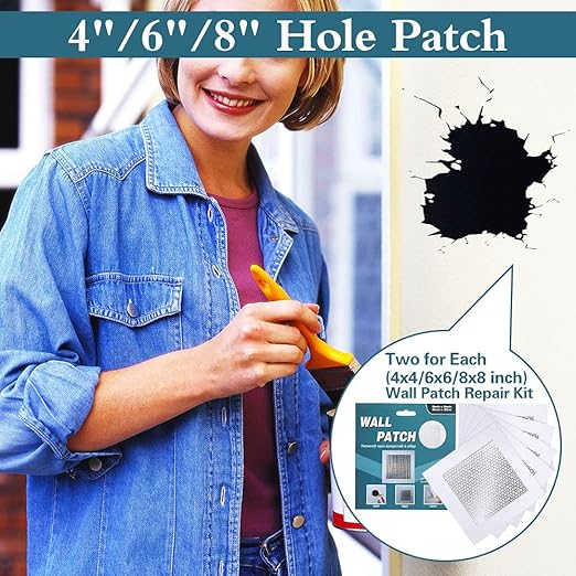4" 6" 8" (Two of Each) Wall Repair Patch, Plasterboard Patch, Safe Mend Plaster Repair Kit, Safemend Drywall Repair Adhesive, Filler for Walls Ceiling Hole, Self Adhesive Aluminum Mesh Wall Repair