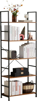HealSmart 5 Tier Bookshelf, Free Standing Book Shelf Home Office Bookcase Shelf Storage Organizer for Bedroom, Living Room, Bathroom, Office, Balcony, Rustic Brown