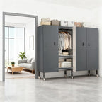 Foldable Portable Armoire Wardrobe Closet for Hanging Clothes Rack, Heavy Duty Covered Clothes Rack with Cover(HARDBOARD Magnetic), Closet Garment Rack for Bedroom Storage (KT Grey, 49.21in)