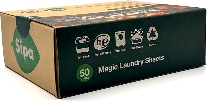 SIPA Laundry Detergent Sheets - 50 Sheets, 100 Loads, Lily of the Valley, Eco-Friendly, Phosphorus-Free