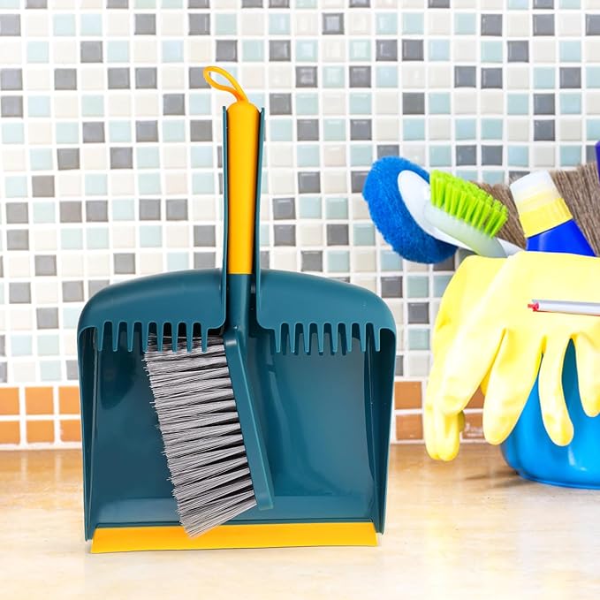 Hand Broom and Dustpan Set Small Size with Plastic Bristles Home Cleaning Accessory for Kitchen, Tabletop, Car Interior, and Office Sweeping