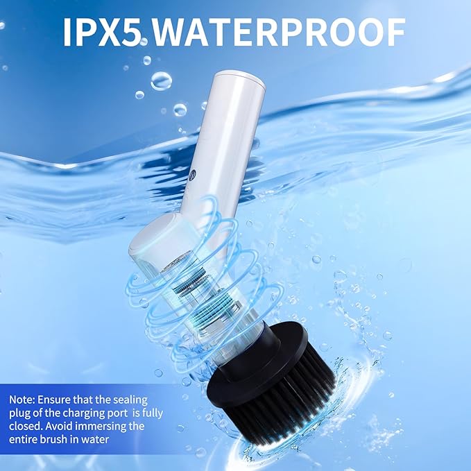 Electric Spin Scrubber, Cordless Shower Scrubber with 7 Replacement Brush Heads, IPX5 Waterproof Bathroom Scrubber with Adjustable Handle, 2 Speed Power Cleaning Brush for Cleaning