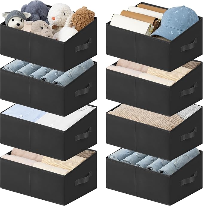 Storage Bins Cube Storage Organizer - 8 Pack Fabric Trapezoid Storage Cubes for Bins and Baskets for Shelves Collapsible Non-Separating Trapezoidal Flared Cube Organizer, Black