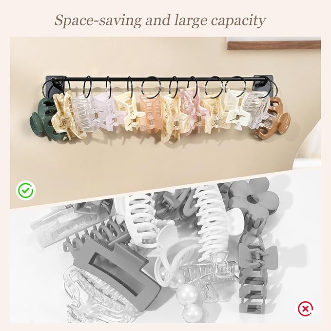 SNOWSTAR Metal Claw Clip Organizer Holder, Hair Clip Holder and Storage for Women and Girl,Claw Clips Hanger Display Hair Accessories for Wall Door Closet, Black (1PCS)