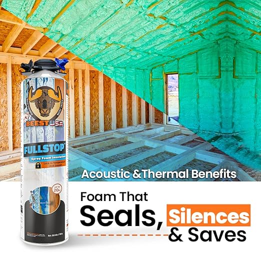BEEST FullStop Spray Foam Insulation for Wall & Attic (480 Board ft/sq.ft) Perfect Heat & Acoustic Proofing for Reduced Energy Bills - One Component Polyurethane Foam Insulation Can, 24 Pack (26.8 oz)