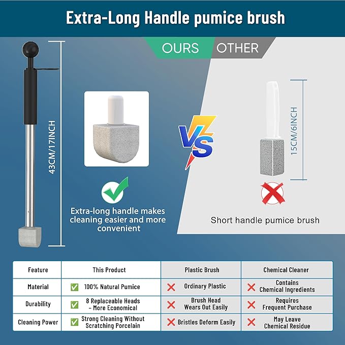 Pumice Stone for Toilet Cleaning,16.14In Extra Long Handle Toilet Pumice Stone Toilet Bowl Cleaner Brush Toilet Scrubber for Toilets Bathtubs Grills Sinks(Black)
