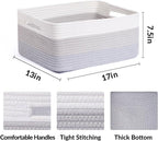Large Storage Baskets for Shelves, Closet Organizers Bins for Clothes Blanket Towels, Baby Nursery, Toy Baskets Box, Woven Rope Baskets, 17 x 13 x 7.5”, 2 Packs Gradient Grey