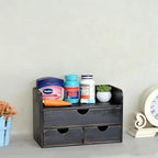 Vintage Rustic Wooden 3 Drawer with Shelf Office Desk Organizer & Mail Rack For Desktop,makeup holder Box for Office Home Toiletries Supplies Vanity, No Assembly Required (Rustic Black)