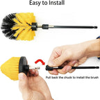8 Pack Drill Brush Attachment Set,1/4in Power Scrubber Brush + Extend Long Rod, Power Cleaning Scrub Brush for Bathroom, Tub, Tile, Floor, Grout, Boat(White)