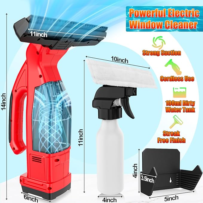 Window Vacuum Squeegee Cordless Compatible for Milwaukee 18V Battery (No Battery), Electric Window Cleaner Window Vacuum, Vacuum Squeegee for Window Cleaning, Mirror, Glass, Car Windshield