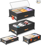 Under Bed Storage with Wheels, Large Capacity UnderBed Containers with Clear Lids, Shoe Organizer Under Bed Drawers, Rolling Under the Bed Storage for Clothes, Shoes, Blankets