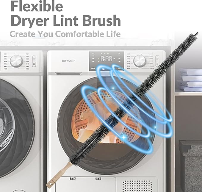 2 Pack Dryer Cleaner Vent Brush,Washing Machine Brush Dryer Vent Cleaning Kit, Clean Dryer Vents with Long Flexible Vacuum Brush and Lint Brush