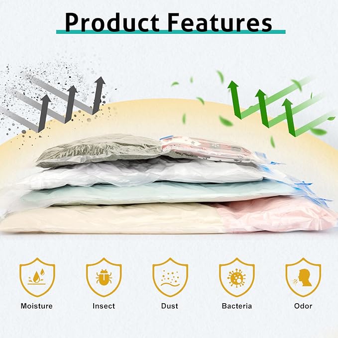 8 Pack Travel Vacuum Storage Bags 4 Size(24/28/32/40 Inch), Portable Vacuum Seal Bags for Clothing Travel with Pump, Space Saver Bag for Luggage Suitcases Clothes Bedding Seasonal Storage