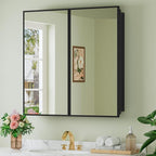 Buruis 30" x 30" Framed Medicine Cabinet with Mirror, Recessed or Wall Mounted Bathroom Cabinet, Adjustable Tempered Glass Shelves, Left/Right Open Reversible, No Assembly Required, Black