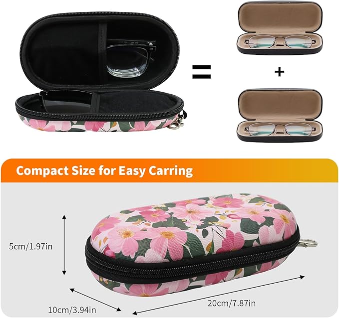 Double Eyeglasses Case, Hard Shell Dual Sunglasses Organizer with Zipper Clip Travel Glasses Storage for Women Men