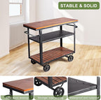 Diwhy Industrial 3 Tier Rolling Utility Storage Cart Wine Beverage, Metal Wine Rack with Wheels Kitchen Bar Dining Room Tea Wine, Storage Cart with Wood