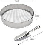 Soil Sieve Stainless Steel Riddle Sieve Set Garden Potting Sieve, 12" Diameter, with 5 Filter Mesh Sizes 3,6,9,10,12mm and Shovel